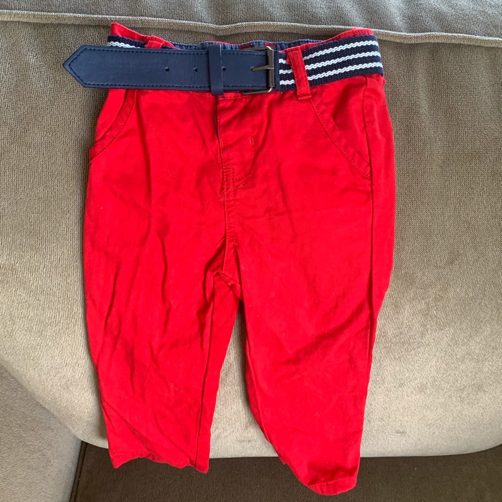 🌻 Red Pants with Blue and White Belt